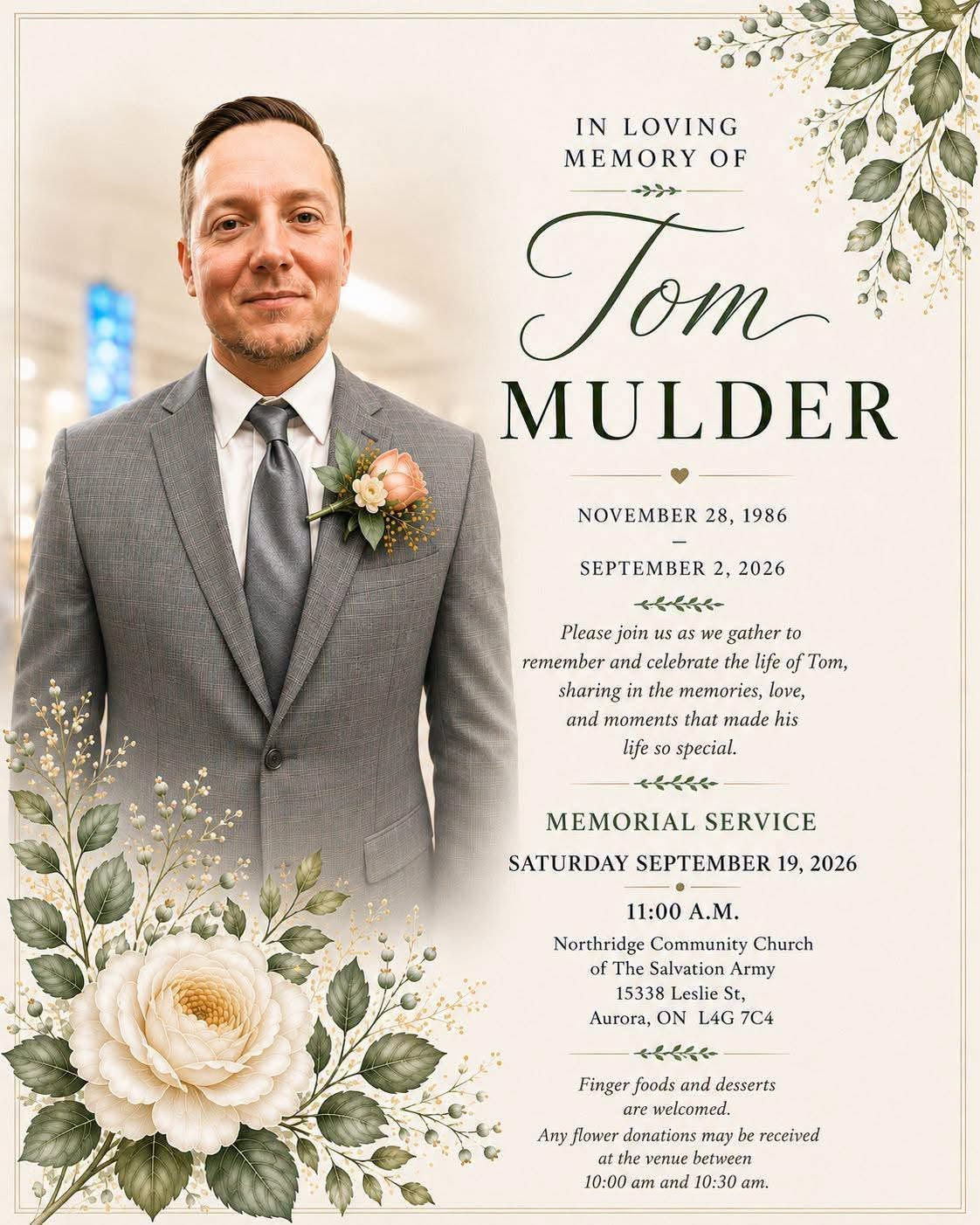 Tom Mulder Newmarket Ontario, CA Death-Obituary: Beloved Brother And Friend Has Died